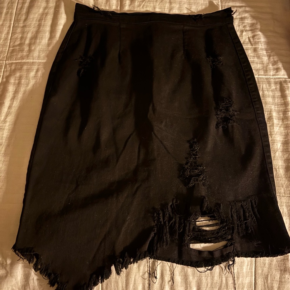 Fashion Nova Black Distressed Pencil Skirt